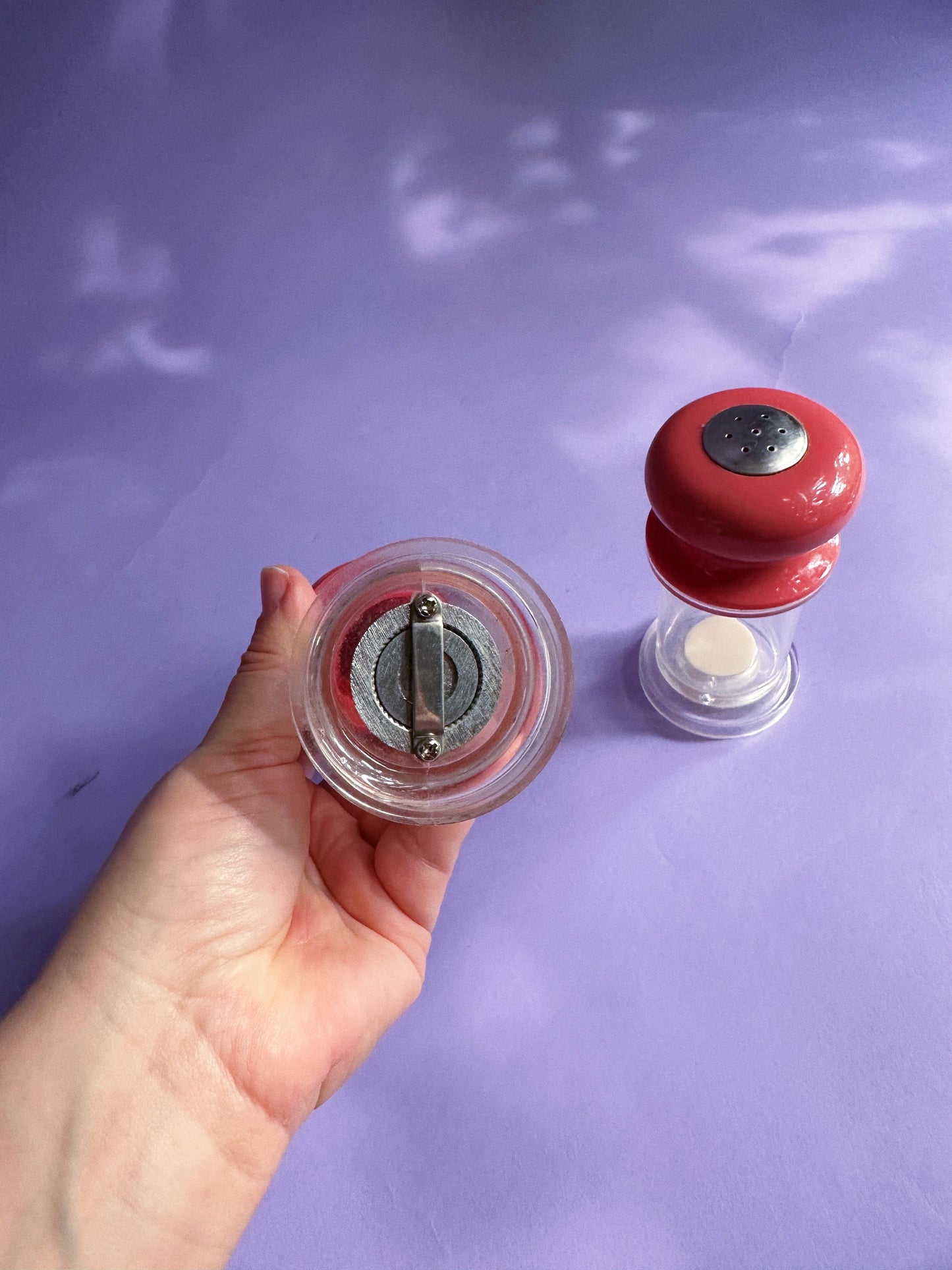 80s Vintage Lucite Dusty Rose Salt Shaker and Pepper Grinder