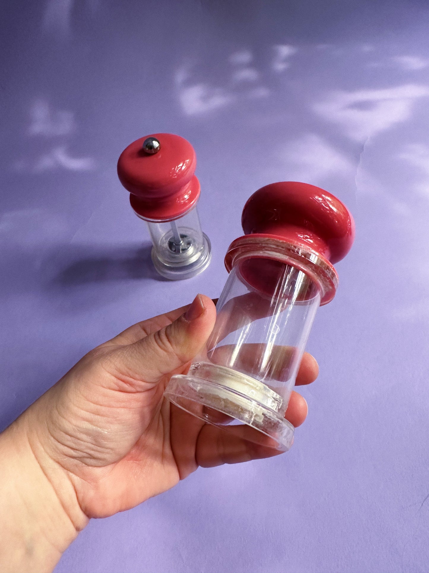 80s Vintage Lucite Dusty Rose Salt Shaker and Pepper Grinder