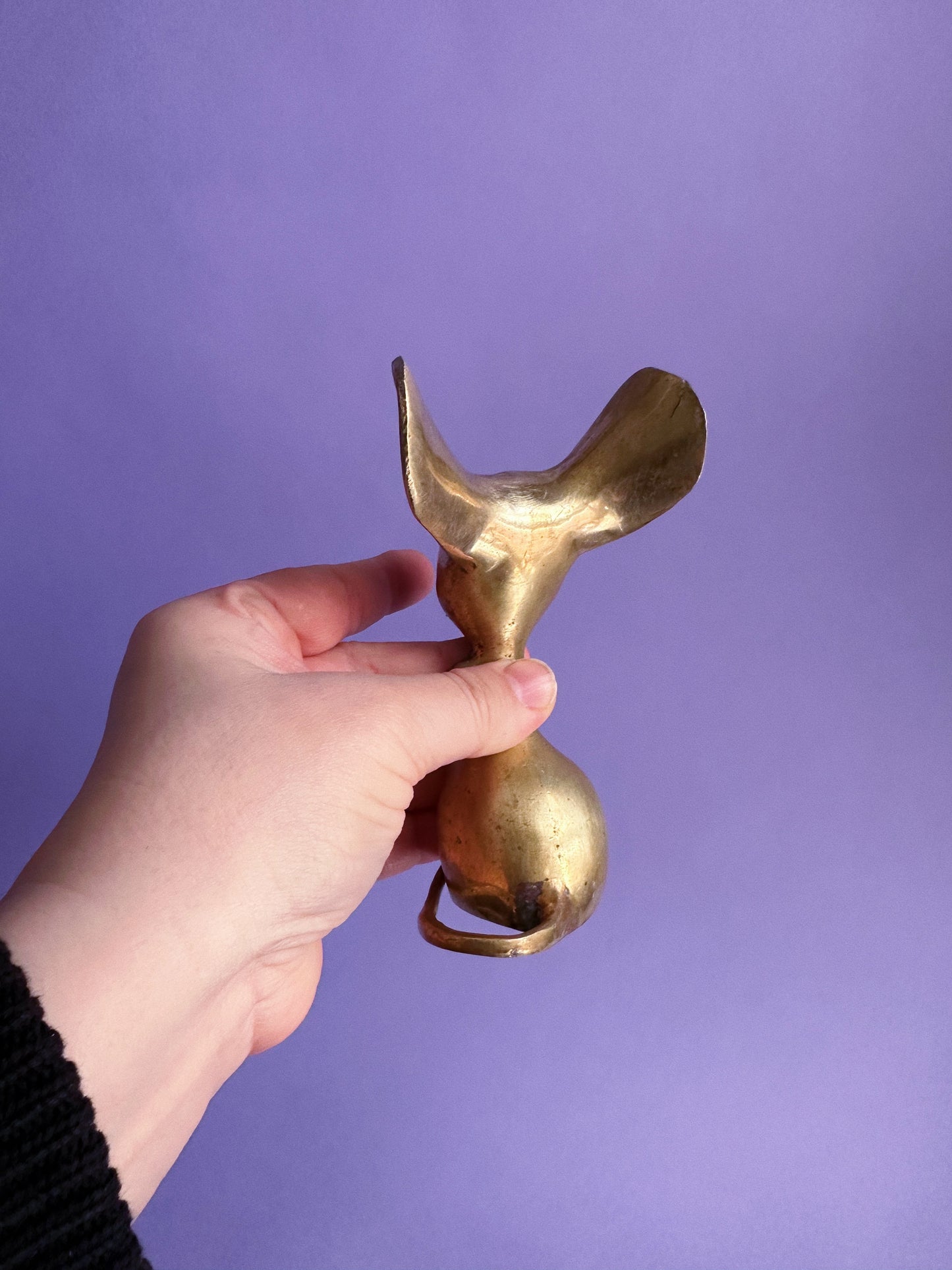 Vintage Brass Mouse With Big Ears Sculpture