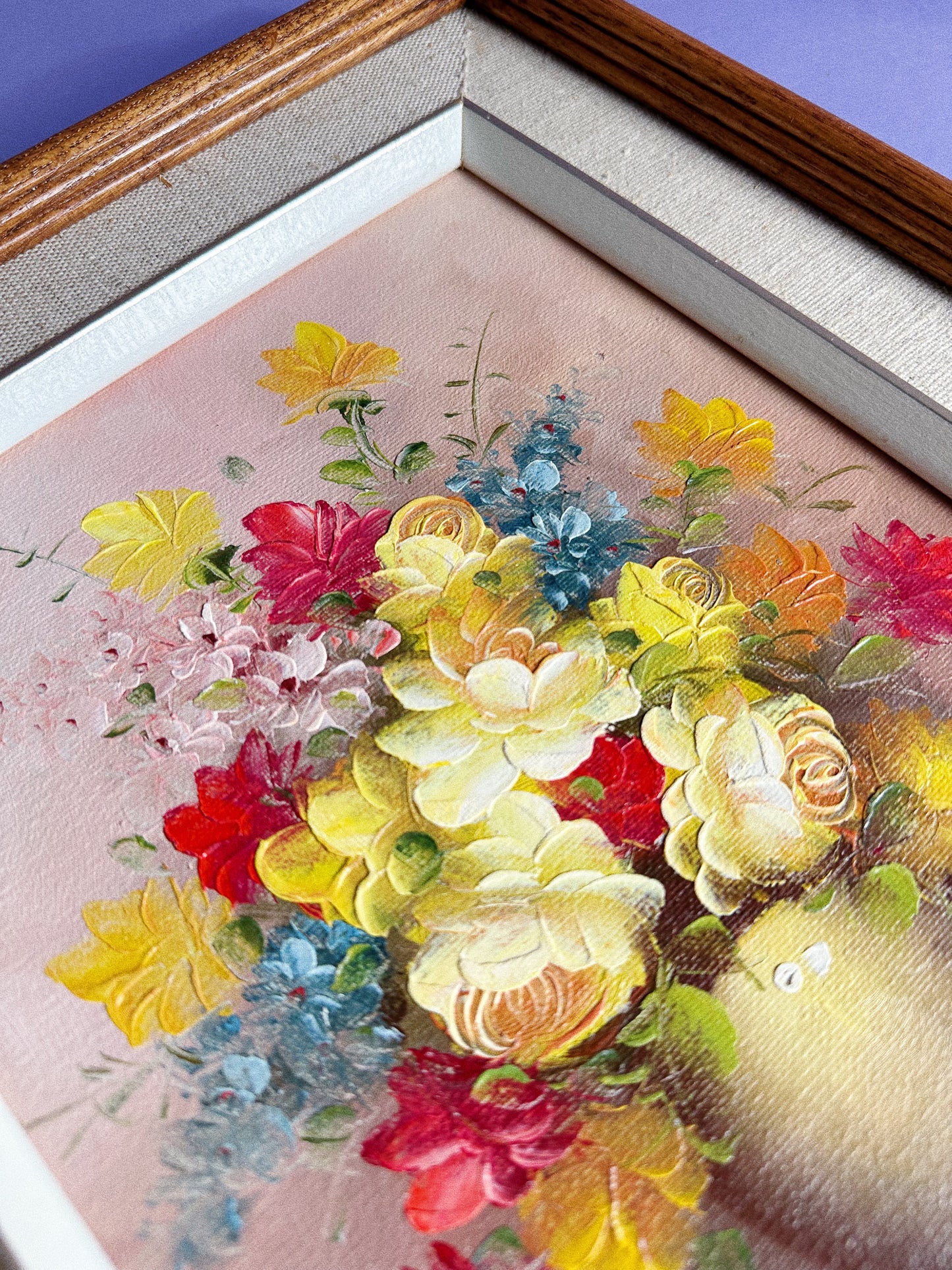 Vintage Wood Framed Signed Floral Bouquet Oil Painting