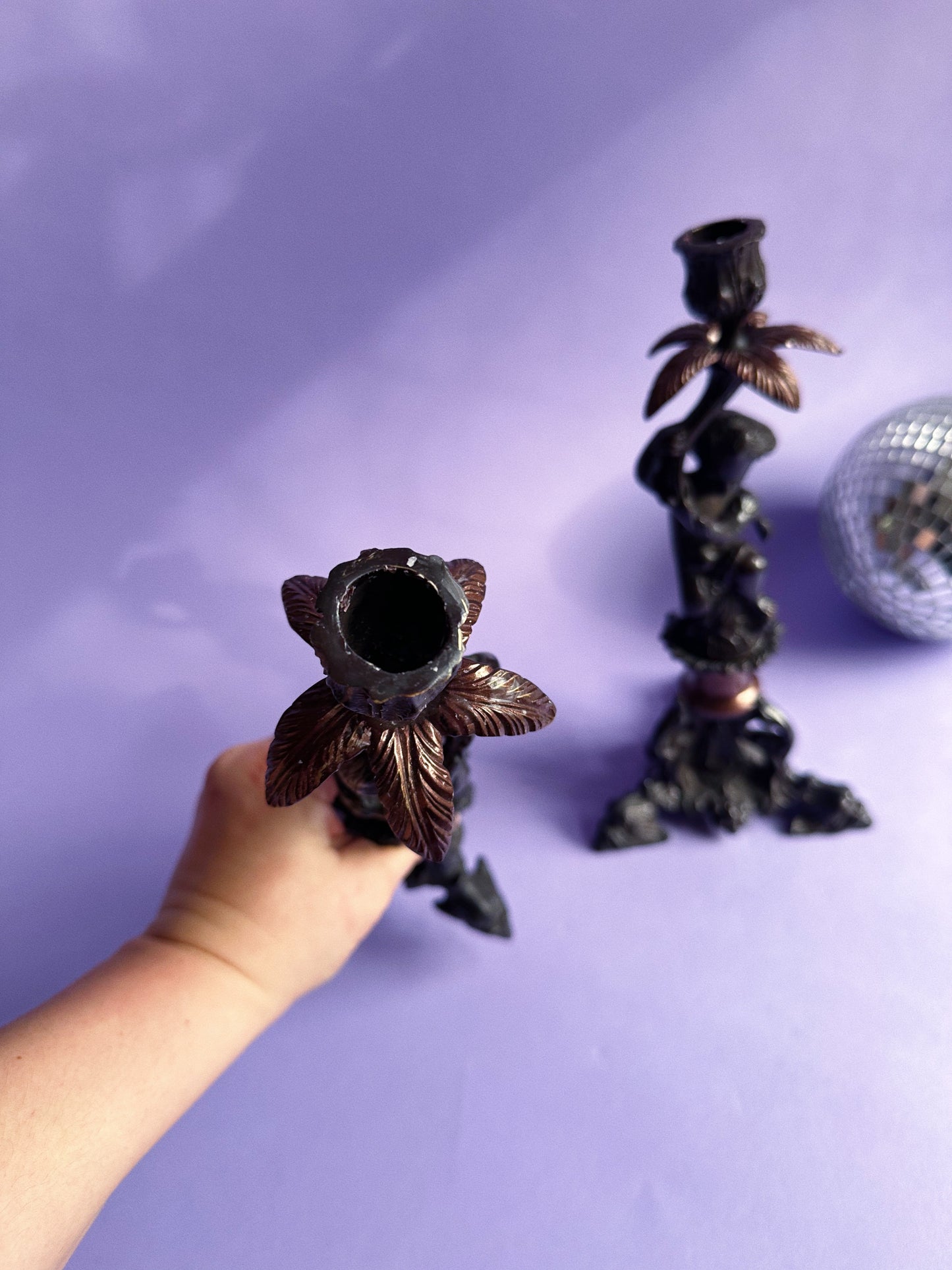 Pair Of Vintage Antique Heavy Cast Metal Cherub Candlesticks