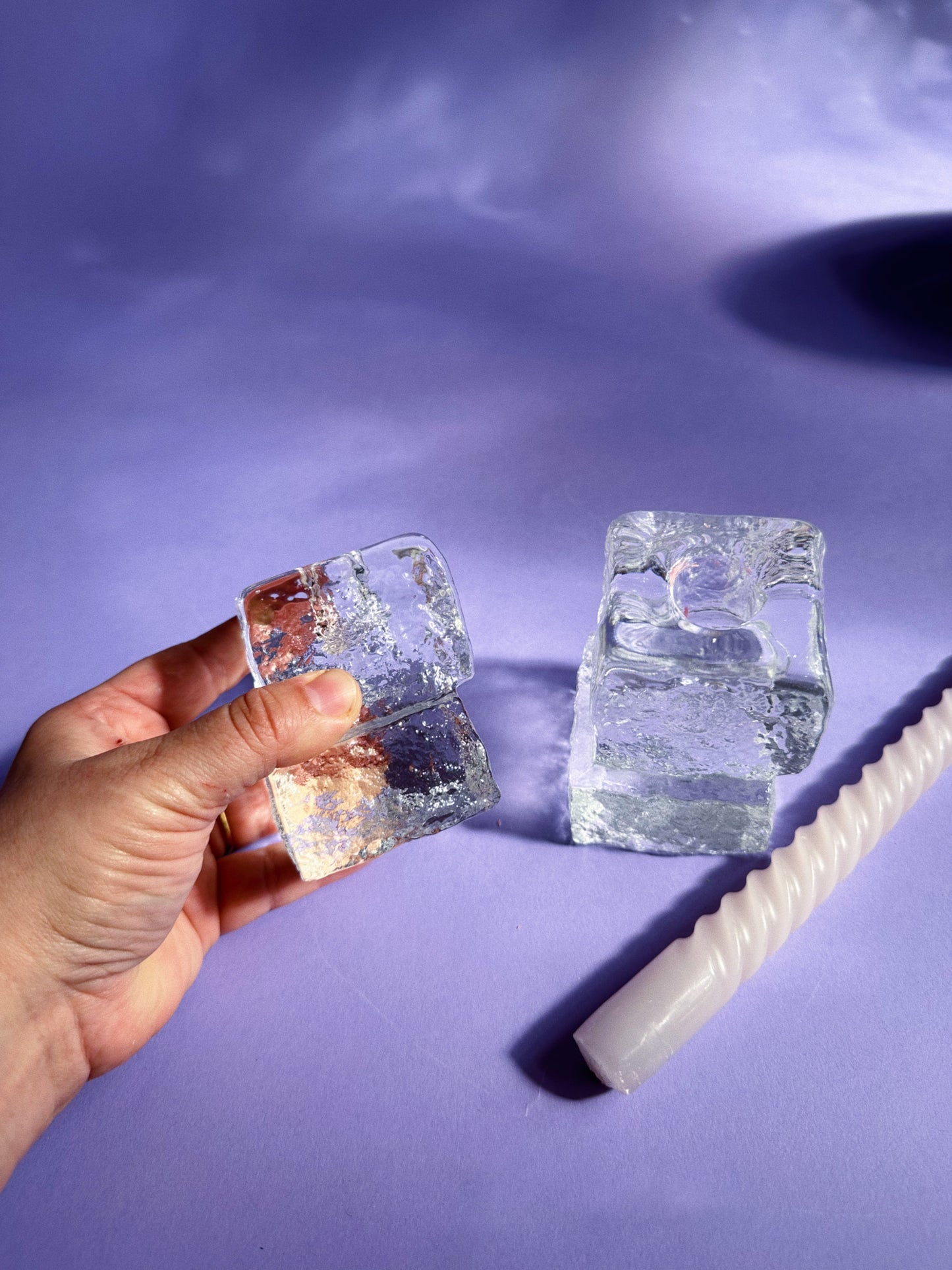 Blenko Glass Double Ice Cube Taper Candle Holders Set Of 2