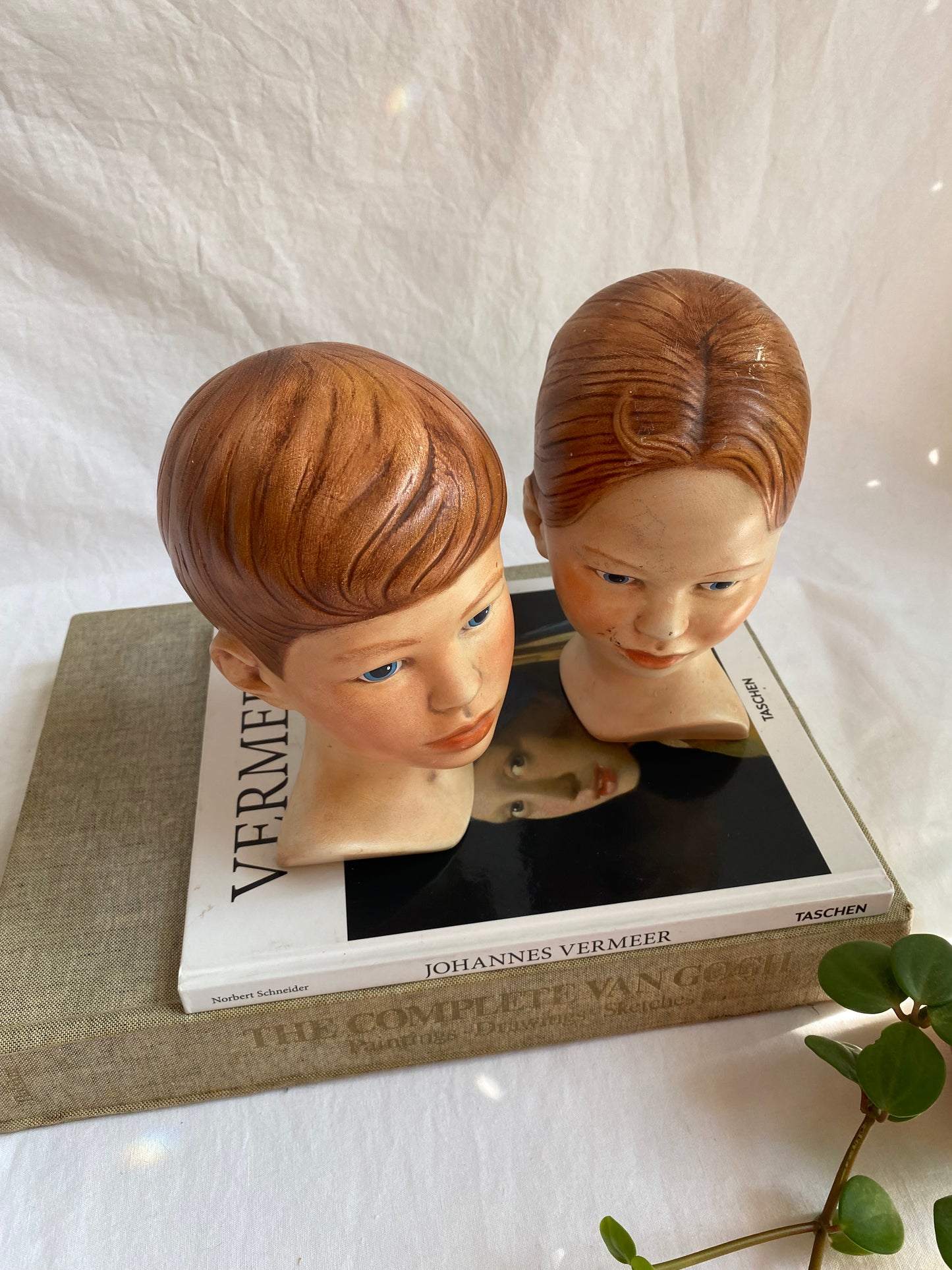 Vintage Handpainted Set of 2 Holland Mold Ceramic Boy & Girl Headbusts