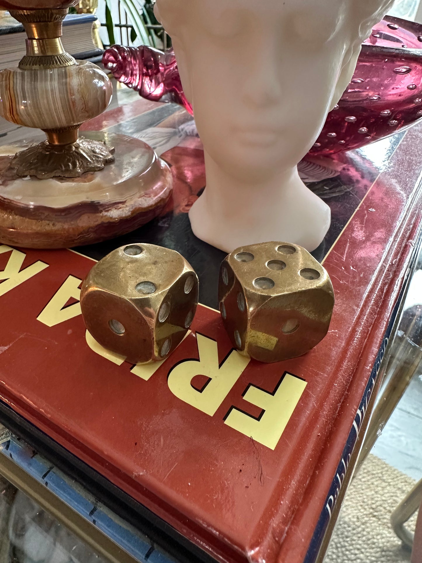 Vintage Pair of Solid Brass Dice