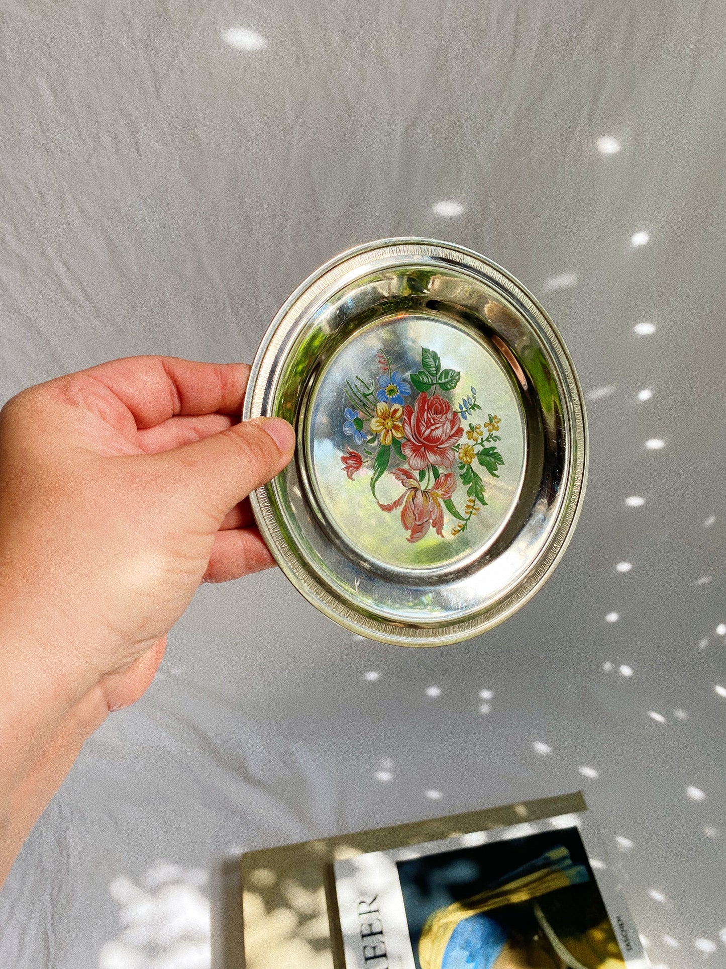 Vintage Stainless Steel Floral Plate
