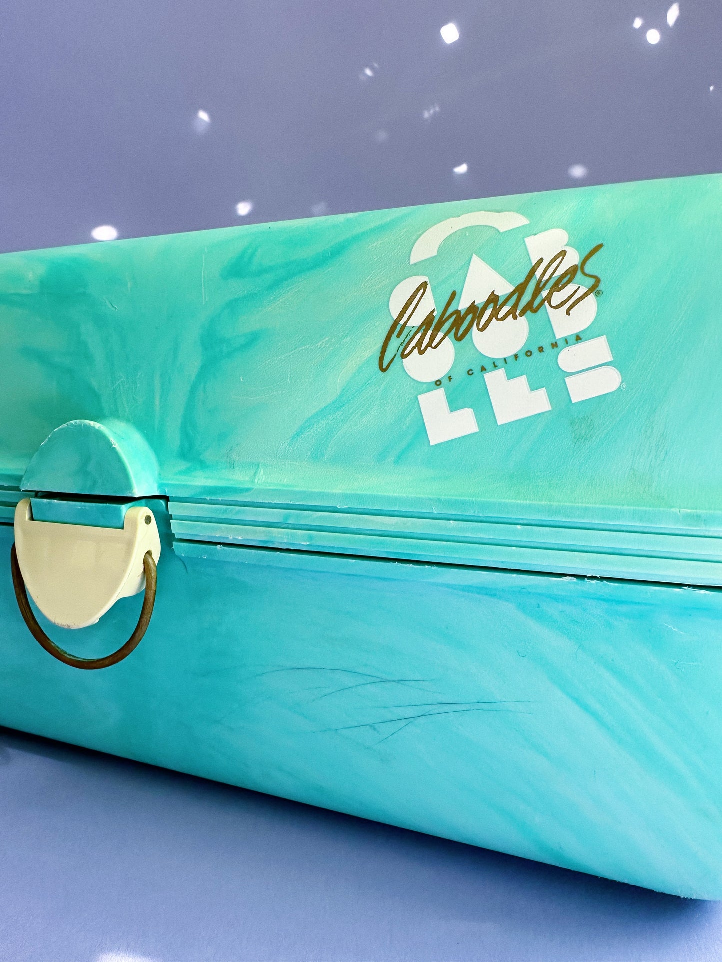 Caboodles of California Vintage Teal Swirl Marble Large 15" 3 Tier Makeup Case