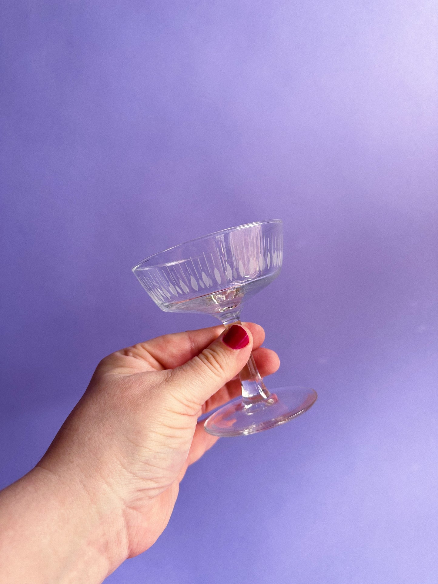 Vintage Set of 6 French Champagne Coupes With Etched Design Made in France