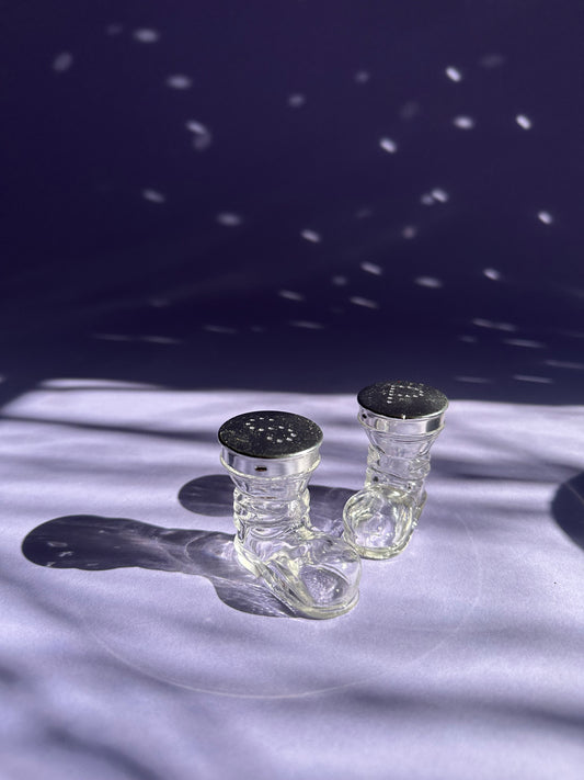 Vintage Glass Boot Salt & Pepper Shakers