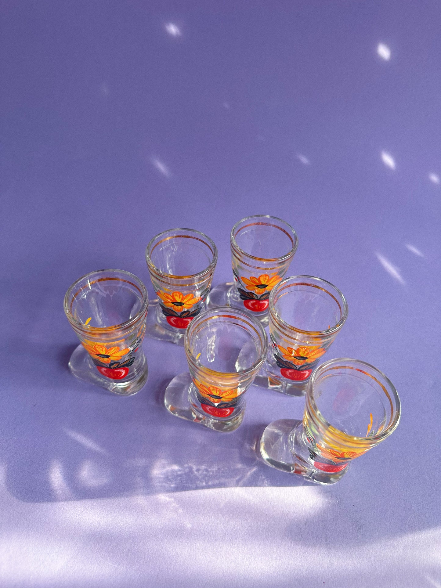 Set Of Mod Dep Glass Boot Shot Glasses Flower Decor Italy