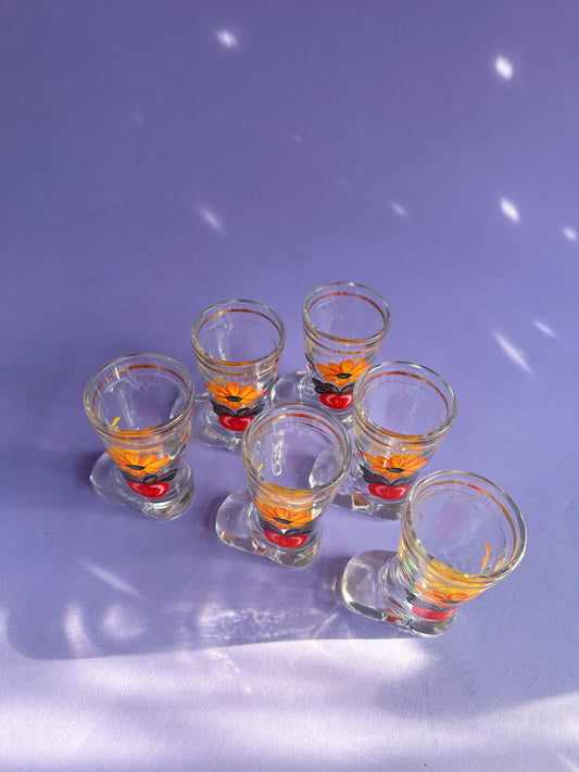 Set Of Mod Dep Glass Boot Shot Glasses Flower Decor Italy