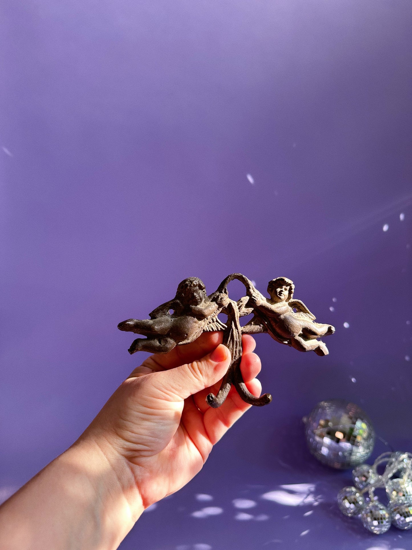 Vintage Double Cherub Cast Iron Wall Hooks