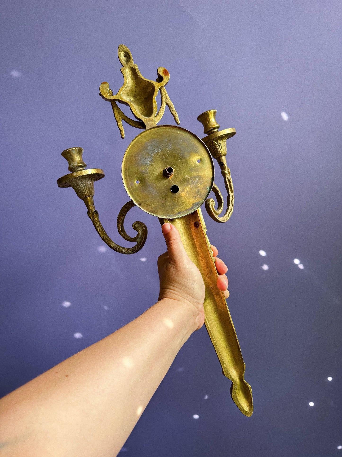 Vintage Antique Solid Brass Double Arm Wall Candle Sconce Candelabra Very Heavy