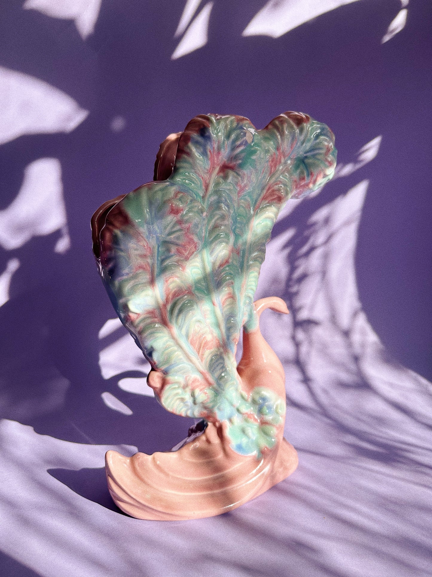 Vintage Royal Haeger Pottery Blue and Pink Large Peacock Vase