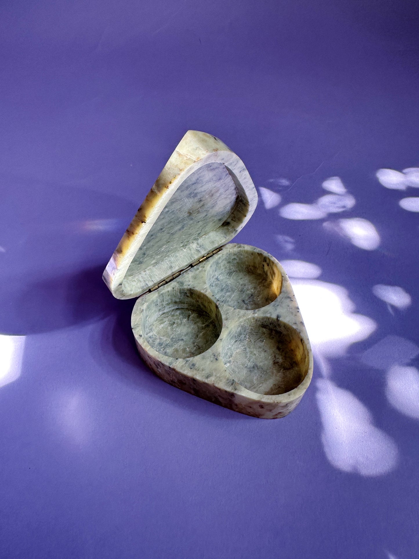 Vintage Stone Lidded Hinged Box with 3 Compartments