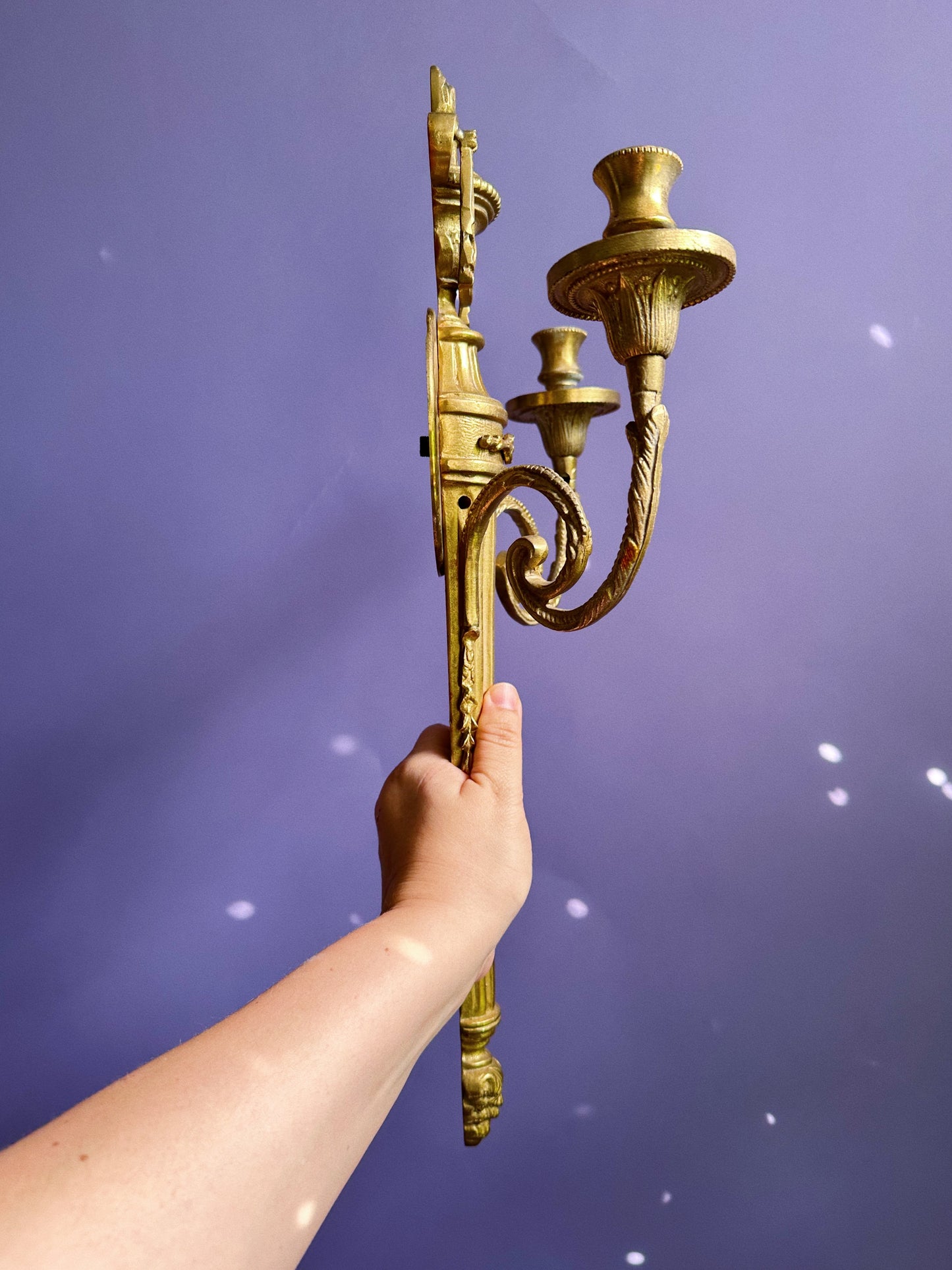 Vintage Antique Solid Brass Double Arm Wall Candle Sconce Candelabra Very Heavy