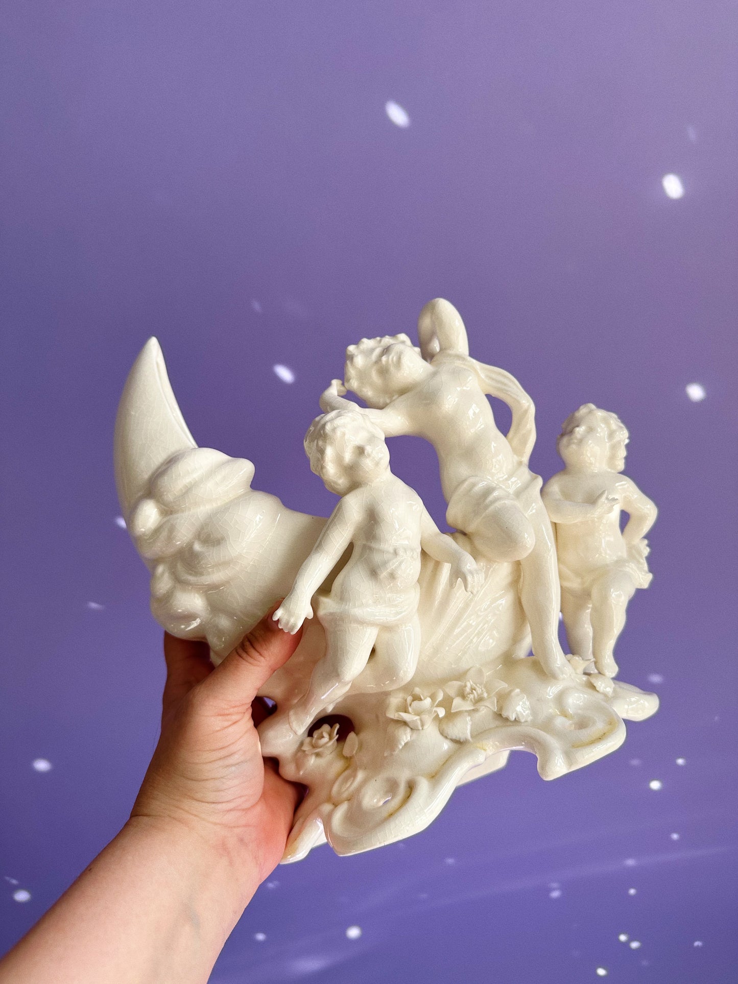 Vintage Porcelain Moon & Cherubs Planter / Vase