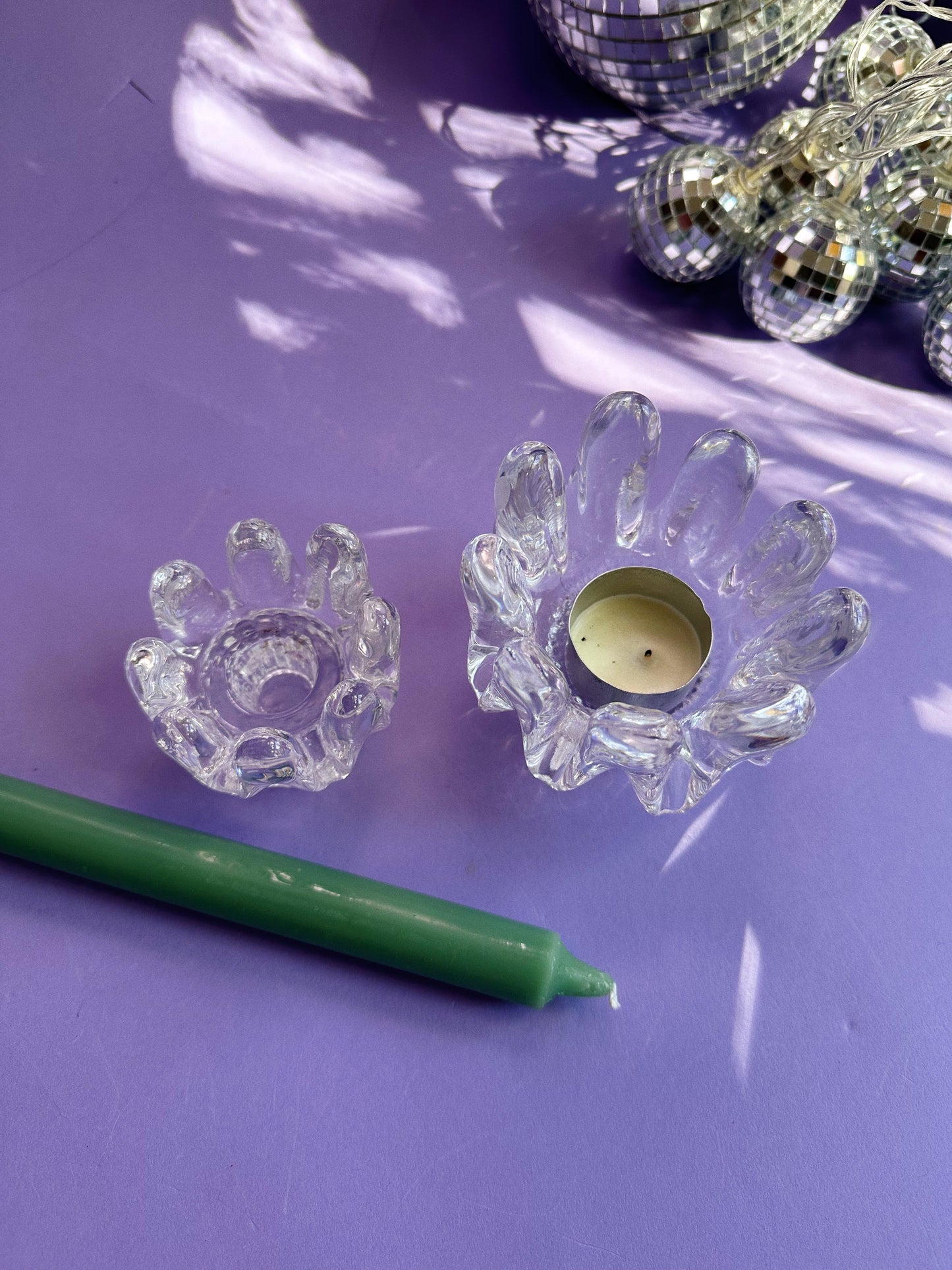 Vintage Goran Warff Kosta Boda Sunflower Glass Tea Light / Taper Holders