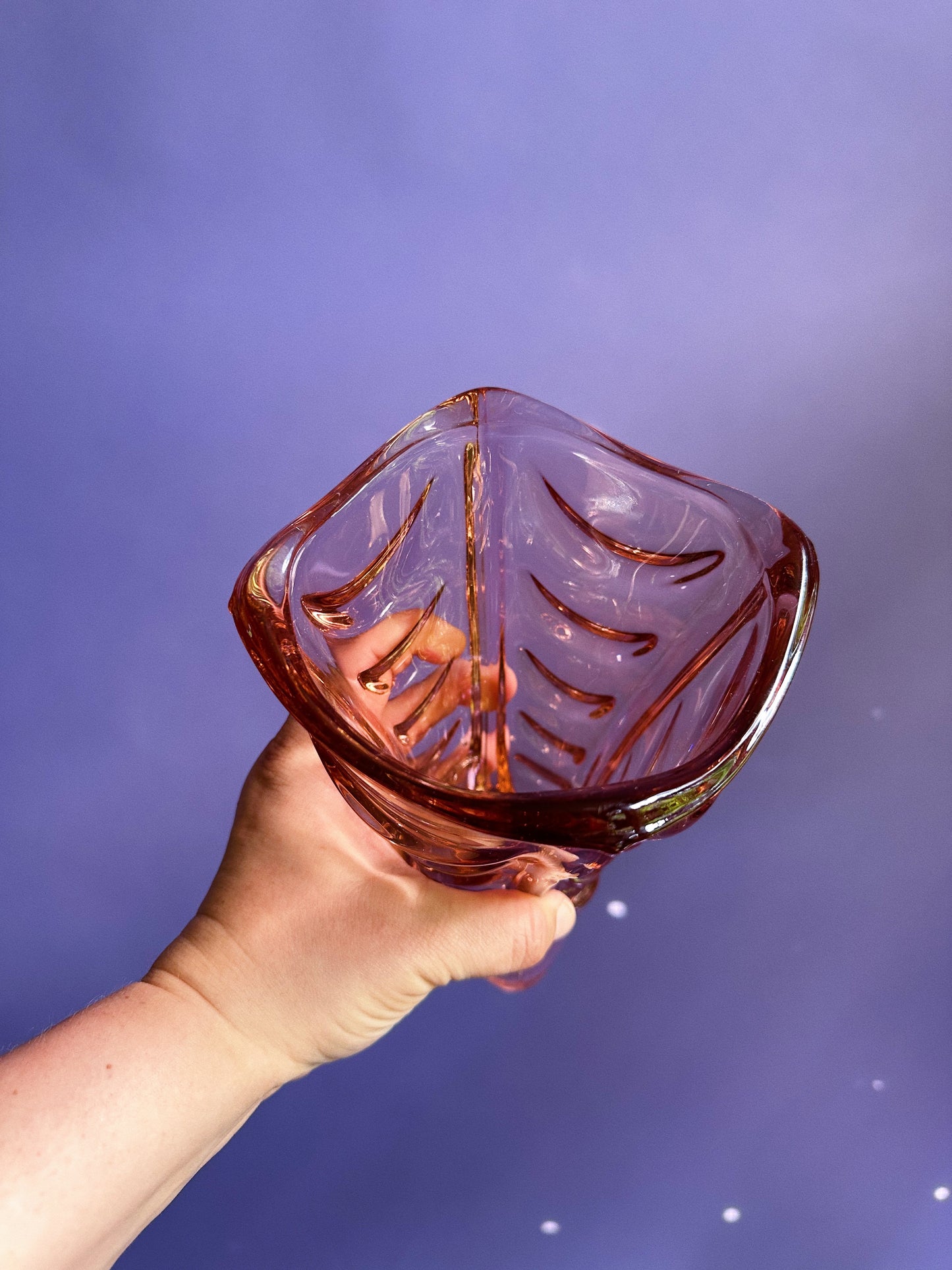 Czech Glass Pink Drapery Vase Vintage