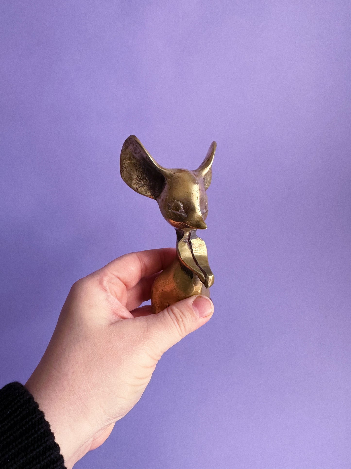 Vintage Brass Mouse With Big Ears Sculpture