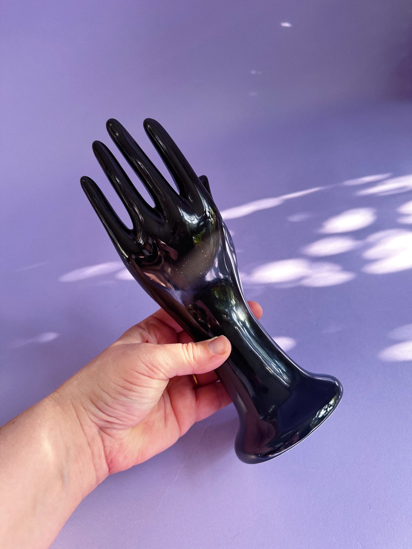 Black Glossy Glazed Ceramic Hand Sculpture
