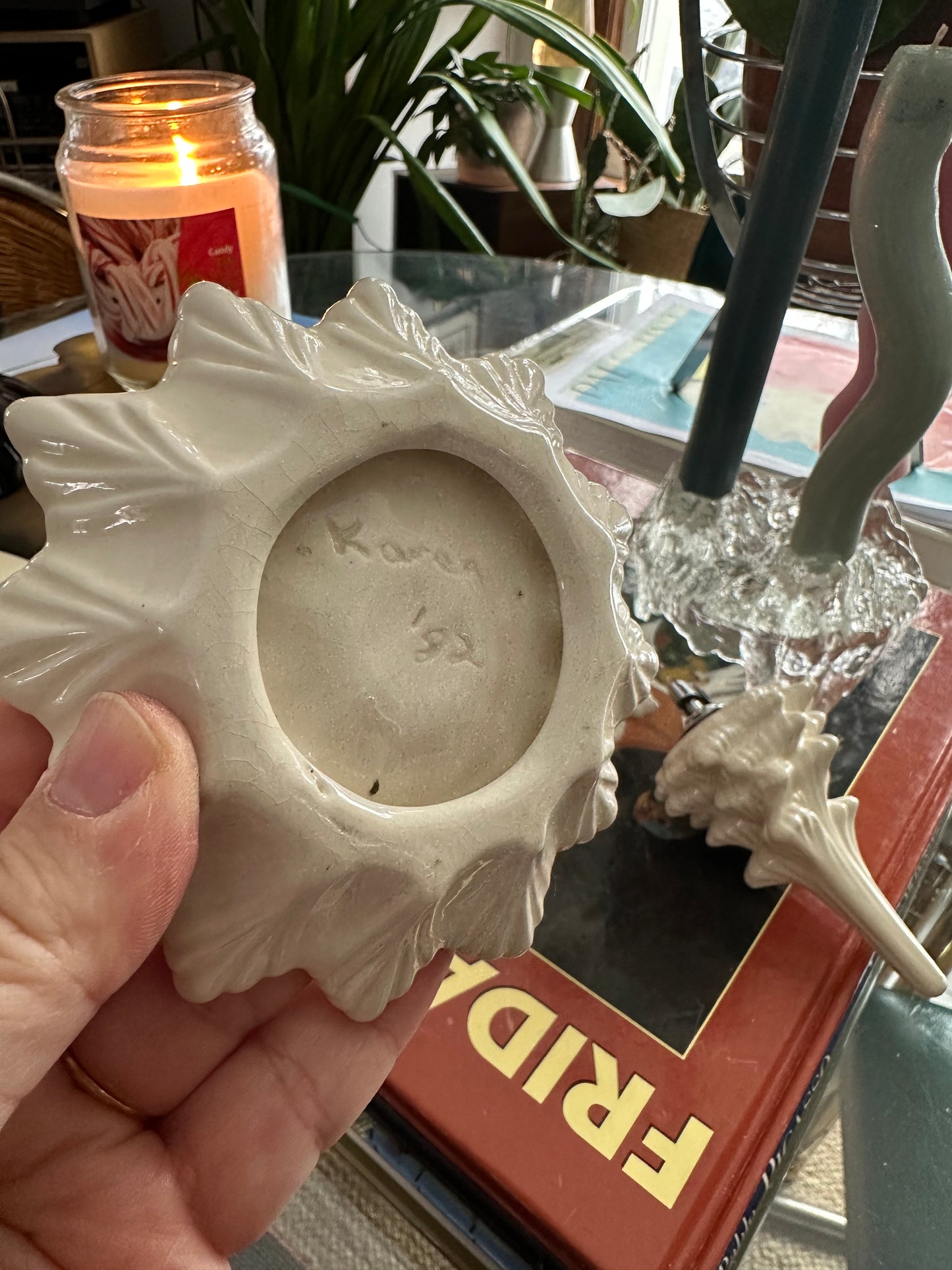 Vintage Stacking Ceramic Christmas Tree Lighter Ashtrays Cream