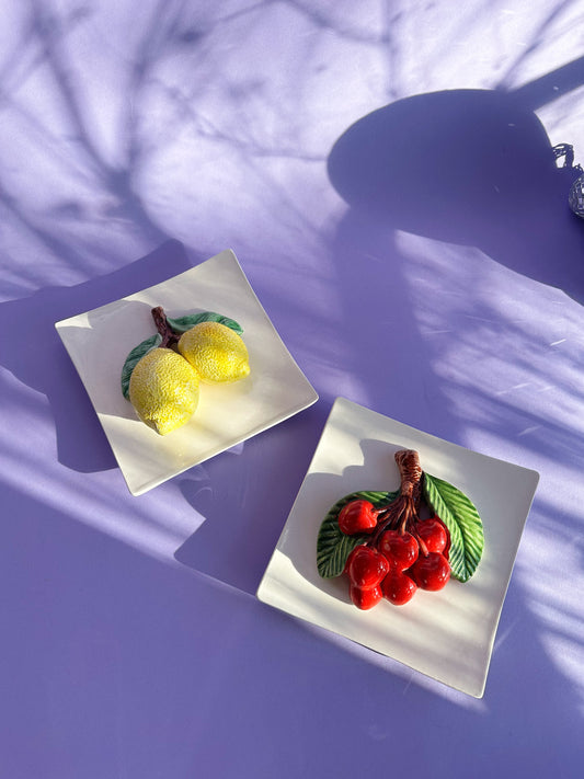 Vintage Italian Cherries & Lemons Porcelain Wall Hangings