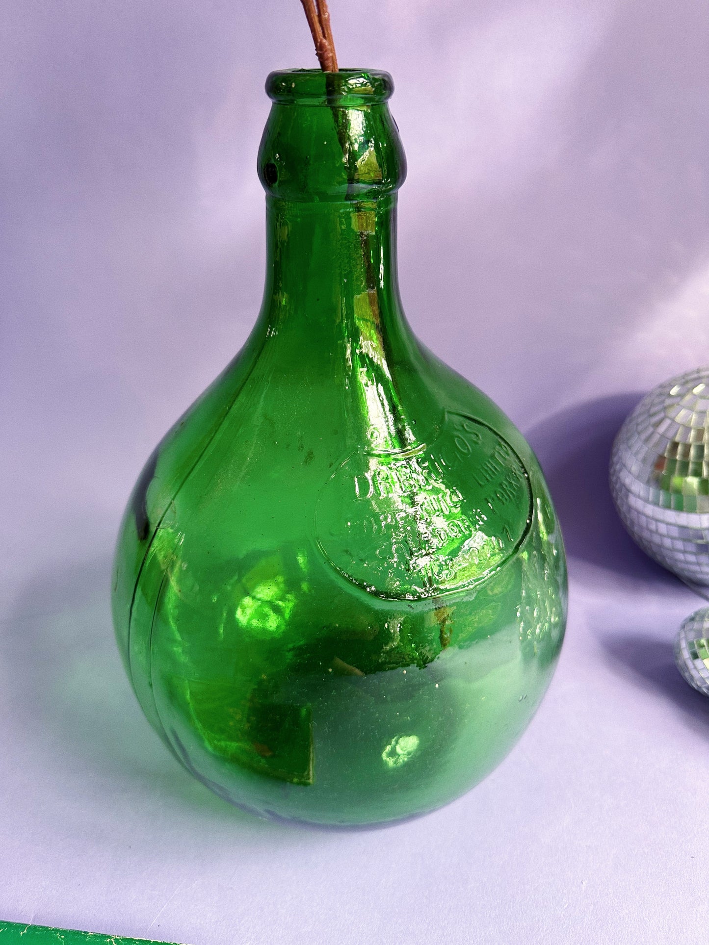 Vintage 12”H Green Glass Demijohn Vase