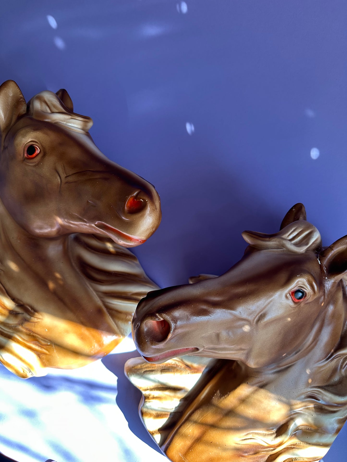 2 Large Vintage MCM Chalkware / Plaster 16" Horse Head Wall Mount 3-D Sculpture