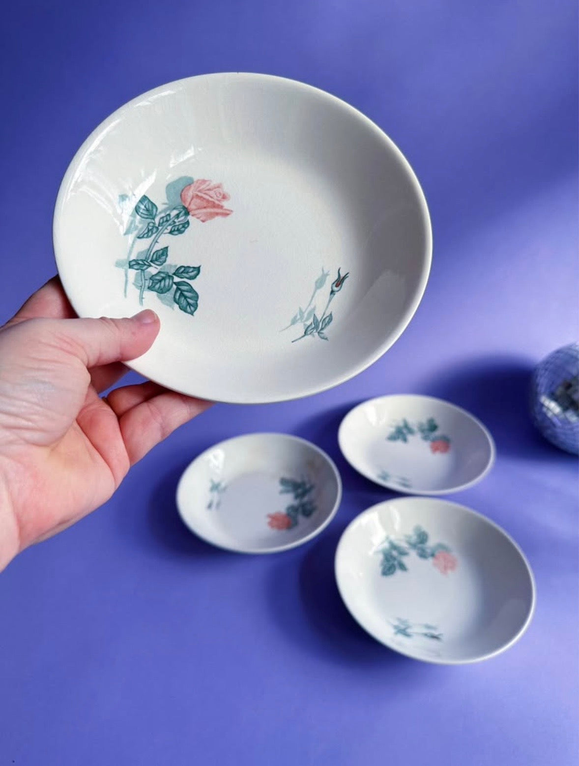 Set of 4 Vintage Shallow Floral Bowls Made in Japan