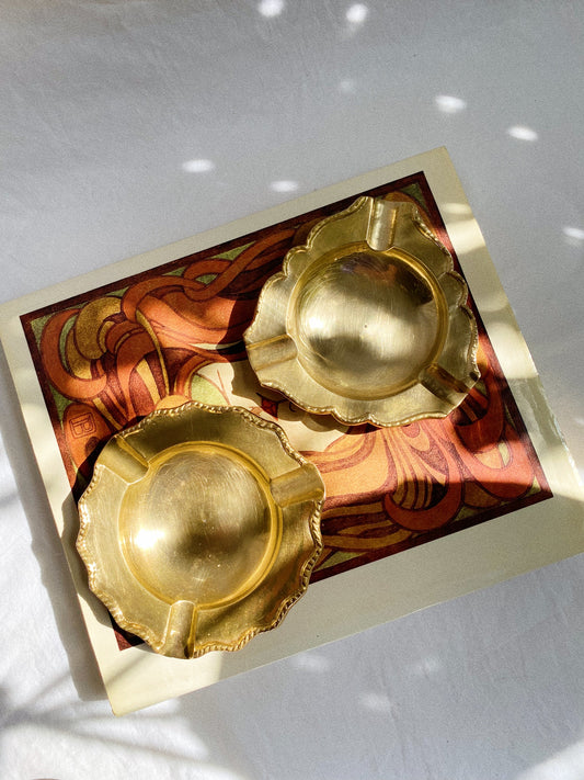 Vintage Solid Brass Ashtrays Rope Detail