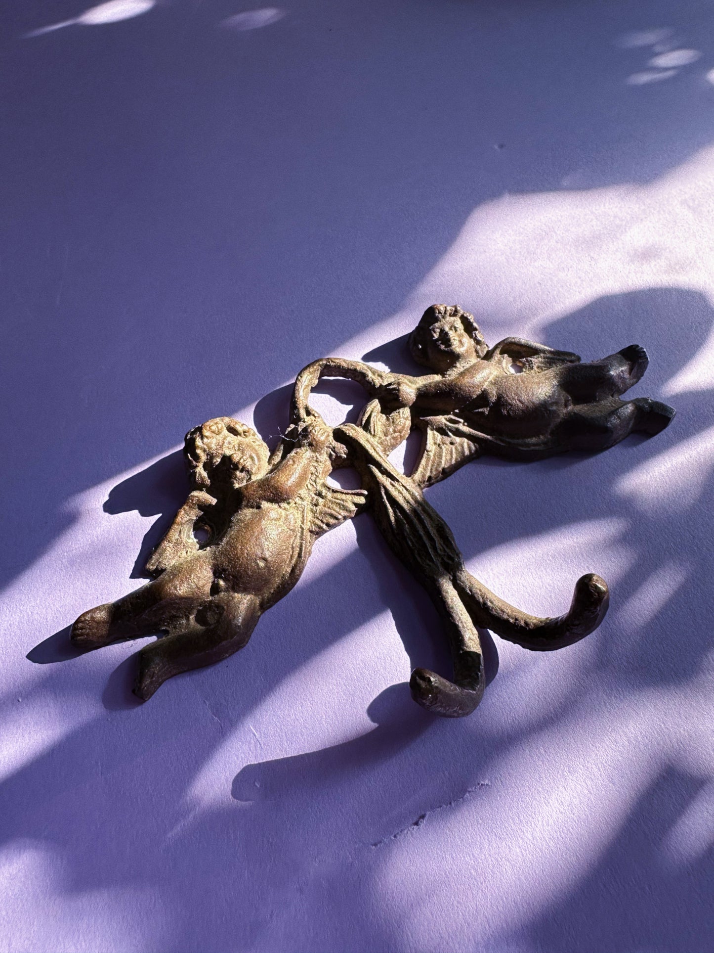 Vintage Double Cherub Cast Iron Wall Hooks