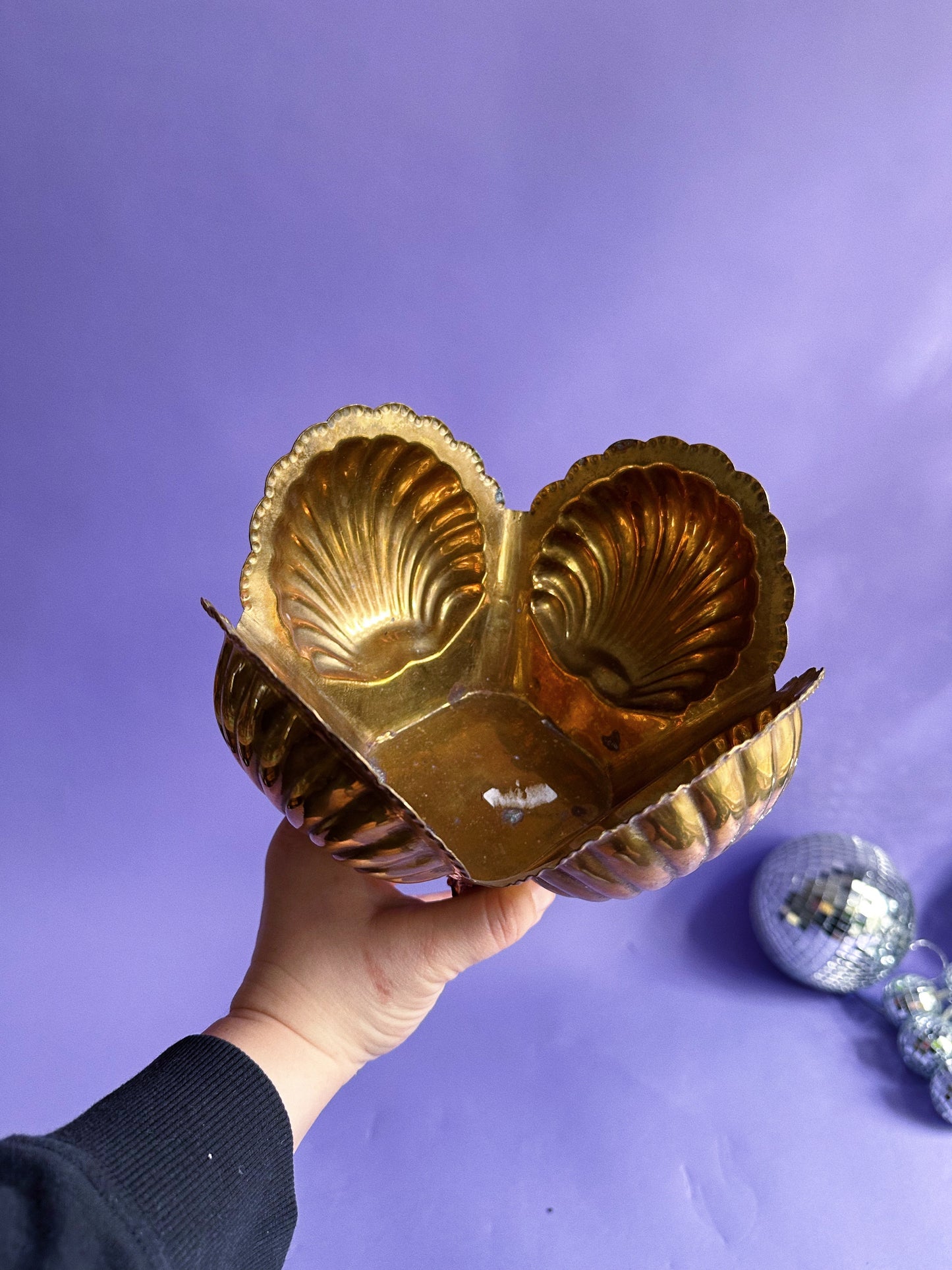 Vtg Hollywood Regency Mid Century Modern Brass Clam Seashell Cache Pot Planter