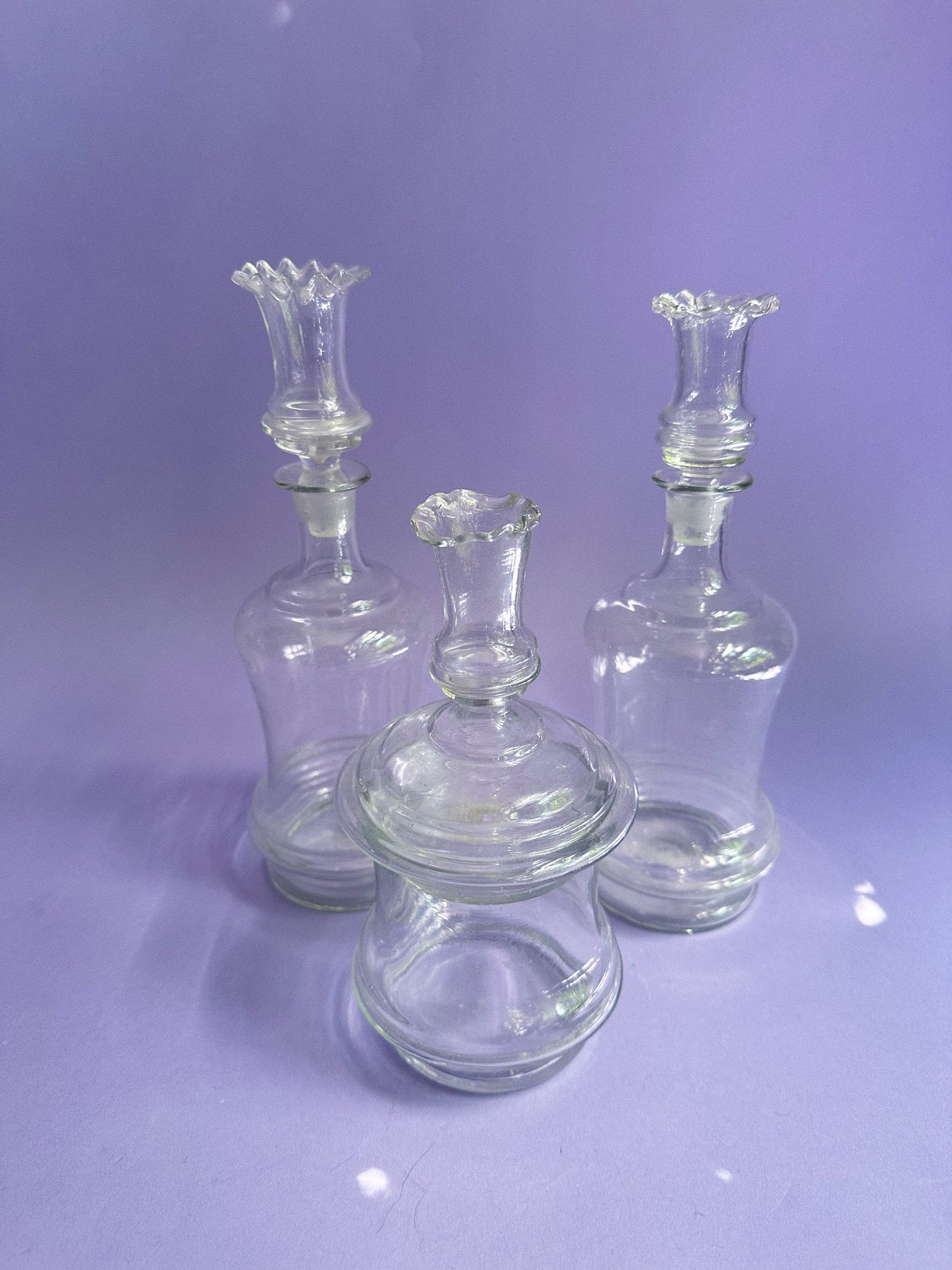 Victorian Glass Apothecary Decanter Bottle Ruffled Open Stopper Candle Holder