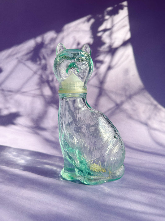 Vintage Blue Green Glass Cat Bottle