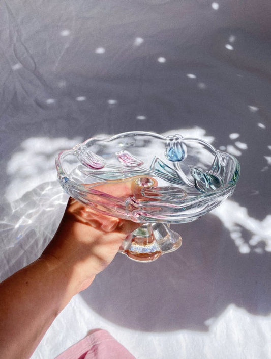Vintage Mikasa Footed Glass Tulip Platter