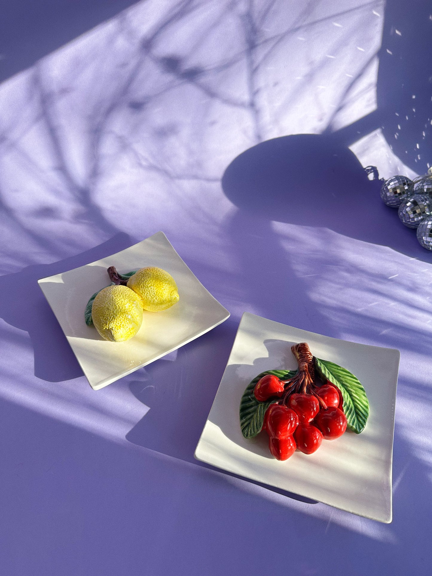 Vintage Italian Cherries & Lemons Porcelain Wall Hangings