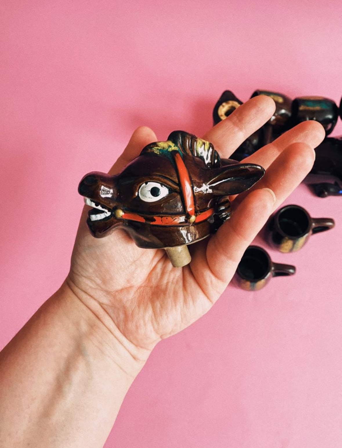 Vintage MCM Donkey Decanter With Six Shot Glasses