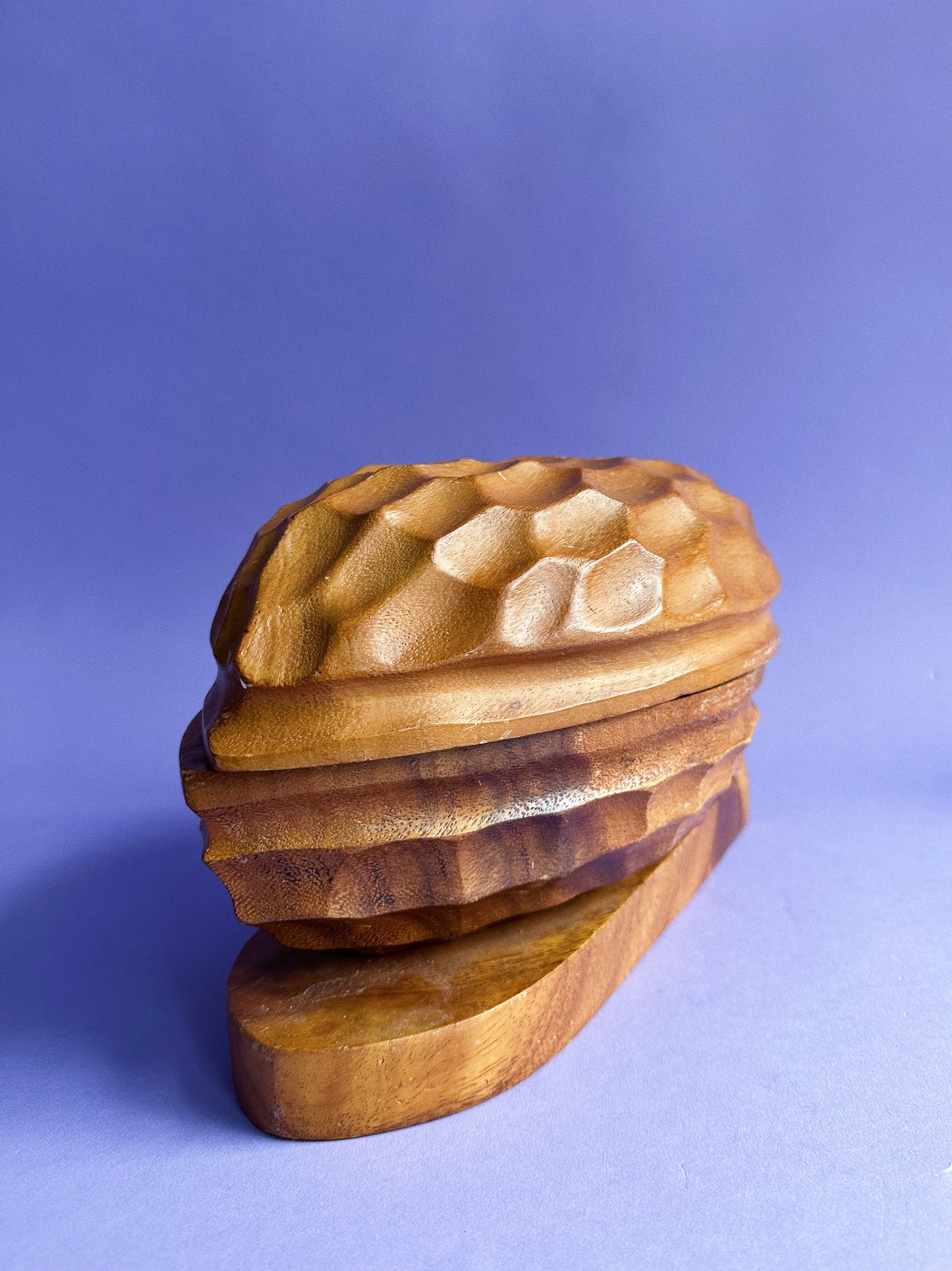Vintage Carved Walnut Nut Cracker Bowl Set With Tools Mid Century 9½" X 6"