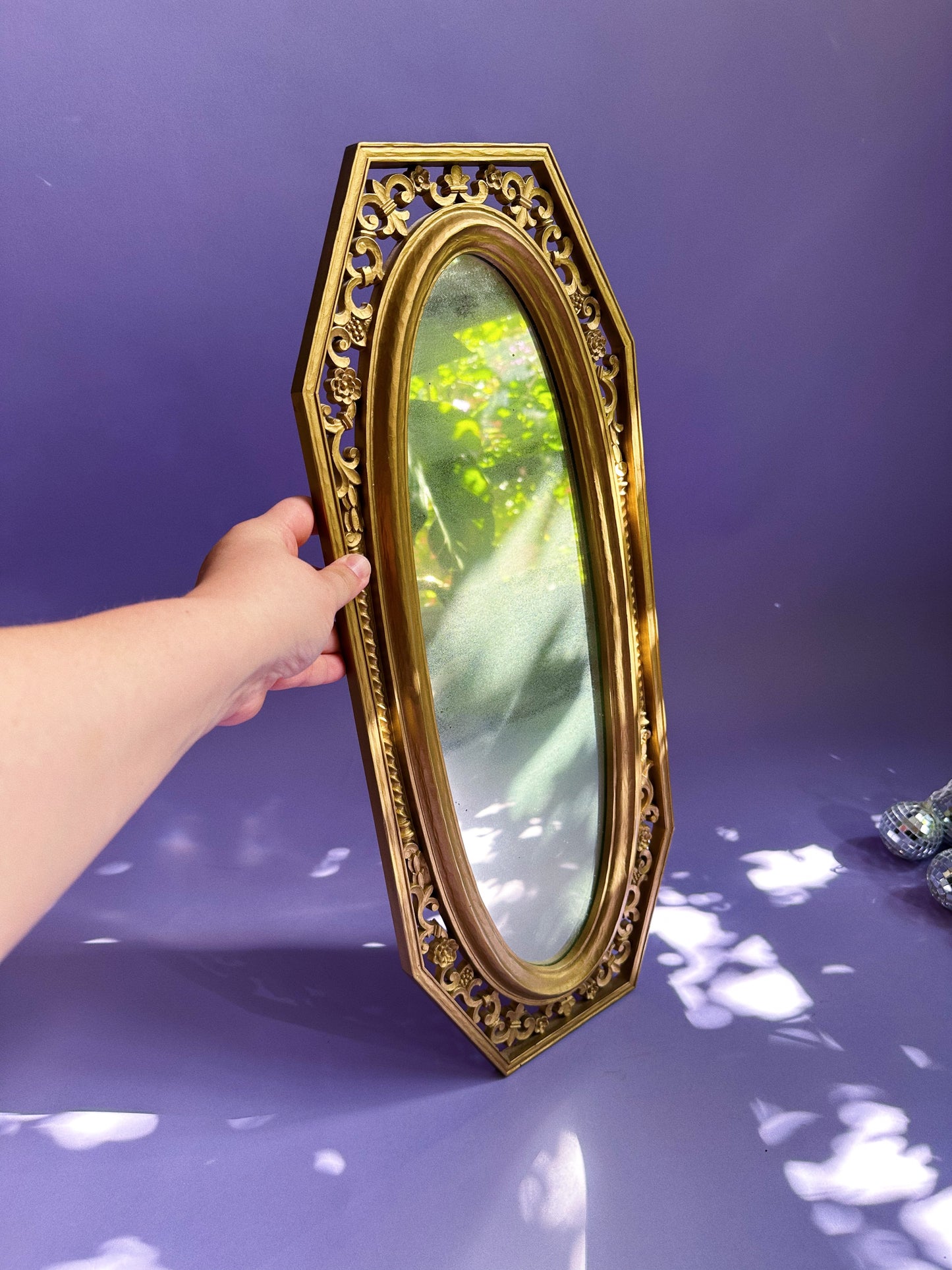 Vintage Dart Industries Gold Tone Light Wood 1960s MCM Wall Mirror