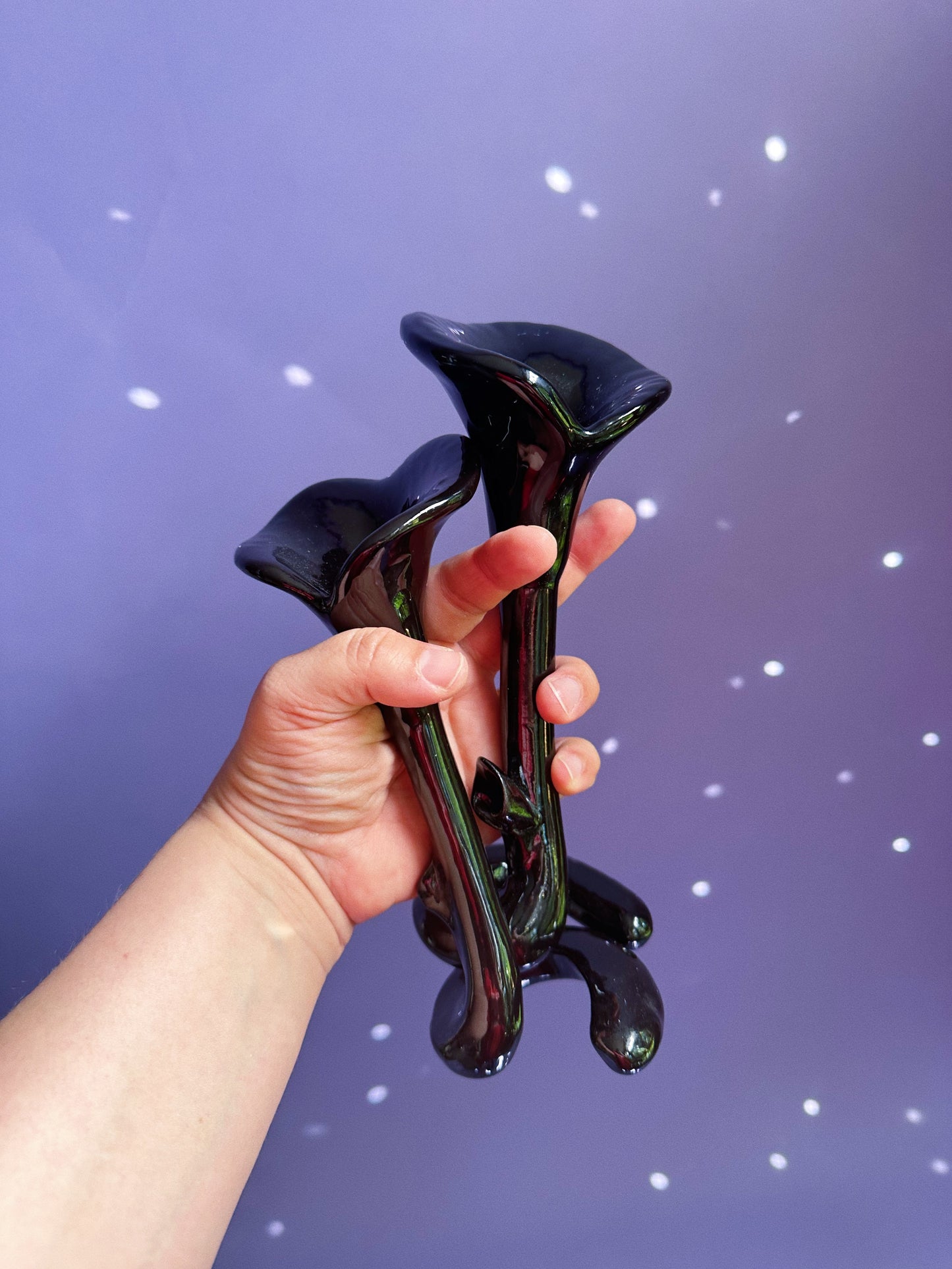 Vintage Ceramic Black Lotus Candlesticks for Taper Candles