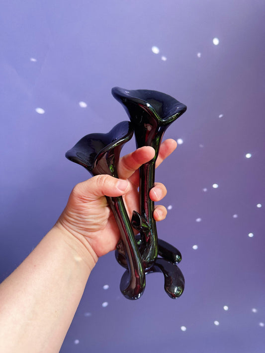 Vintage Ceramic Black Lotus Candlesticks for Taper Candles