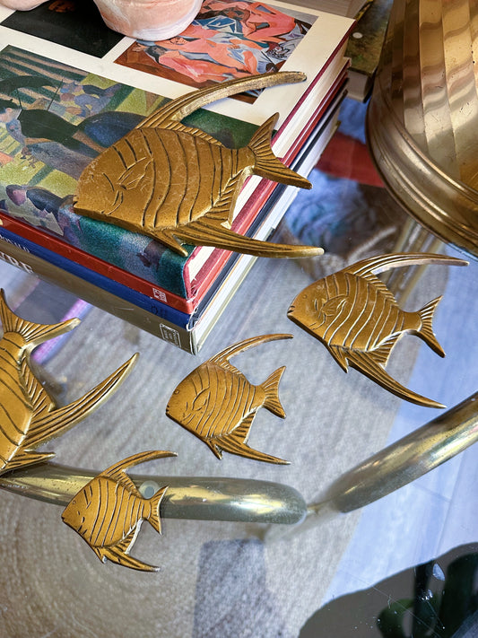 Set of 5 Vintage MCM Brass Fish Wall Decor - Gold Decorative Fish Set