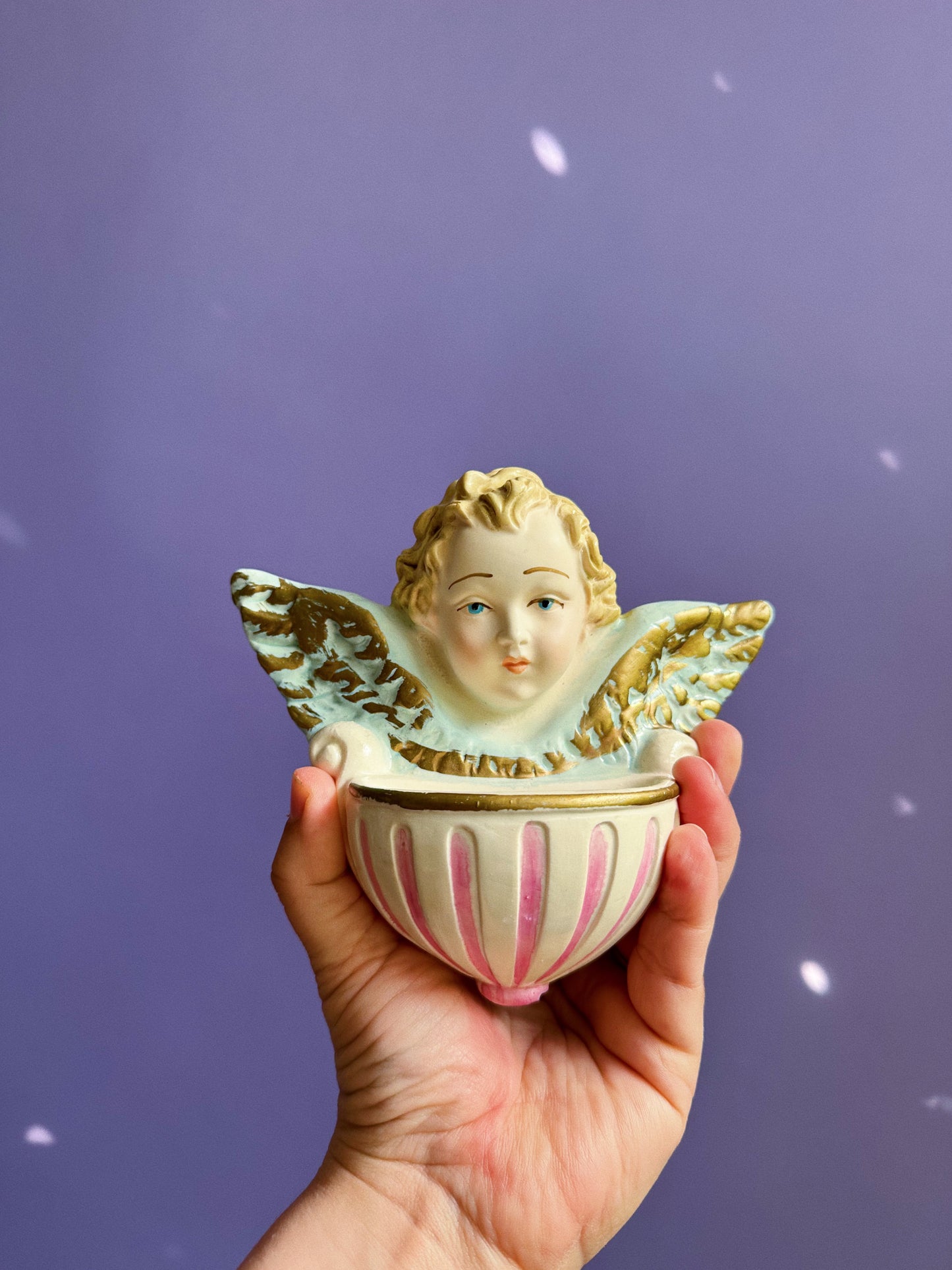 Sweet Chalkware Cherub Wall Pocket