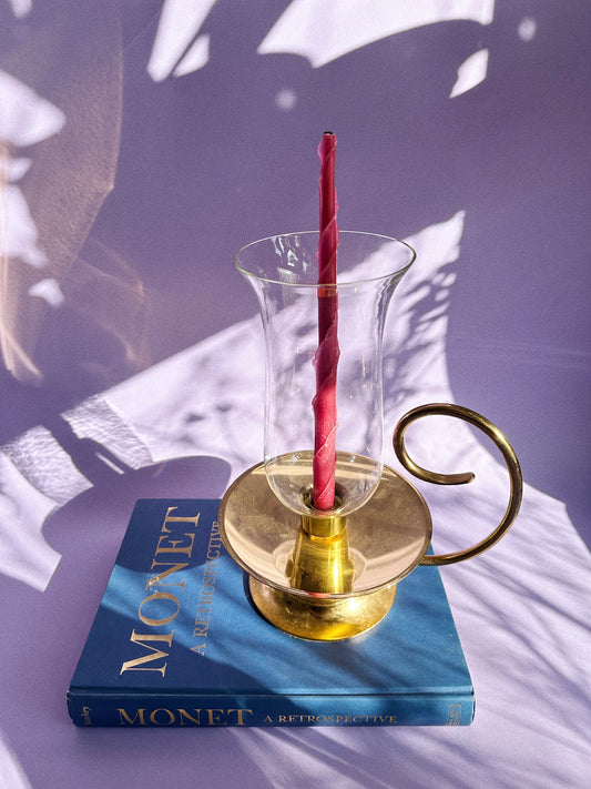 Vintage Baldwin USA Solid Brass Hurricane Candle Holder Lamp Glass