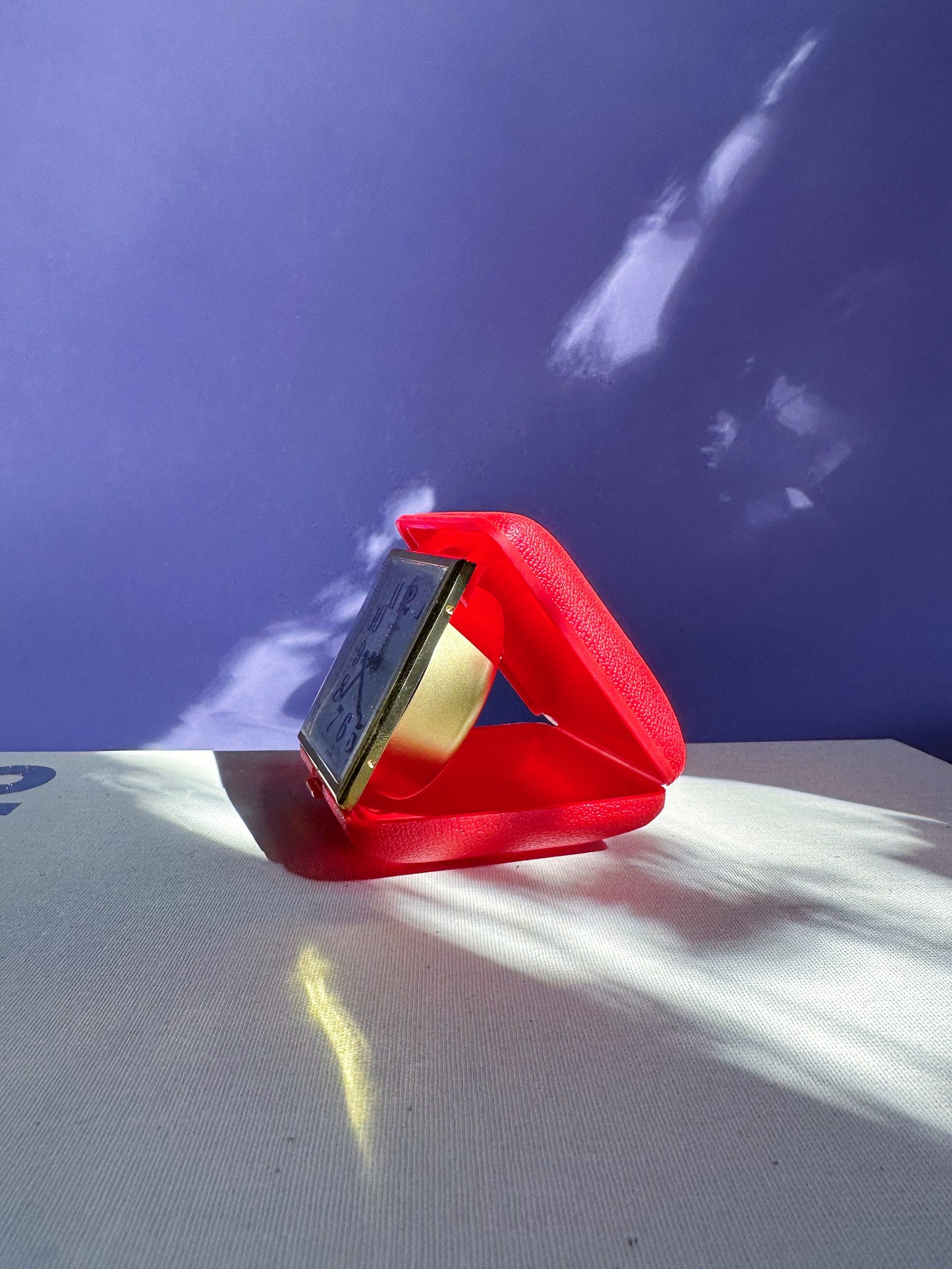 Vintage Travel Alarm Clock Europa, Germany, Brass & Faux Leather Cover