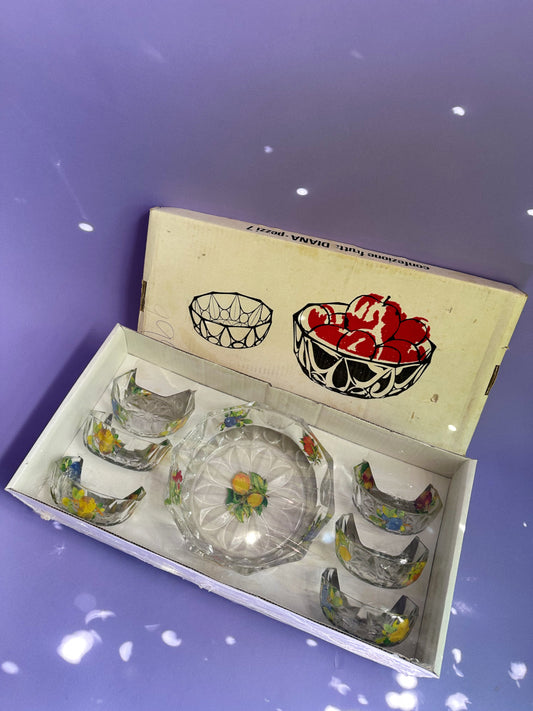 Vintage MCM Glass Serving Bowl And Side Bowls In Original Box