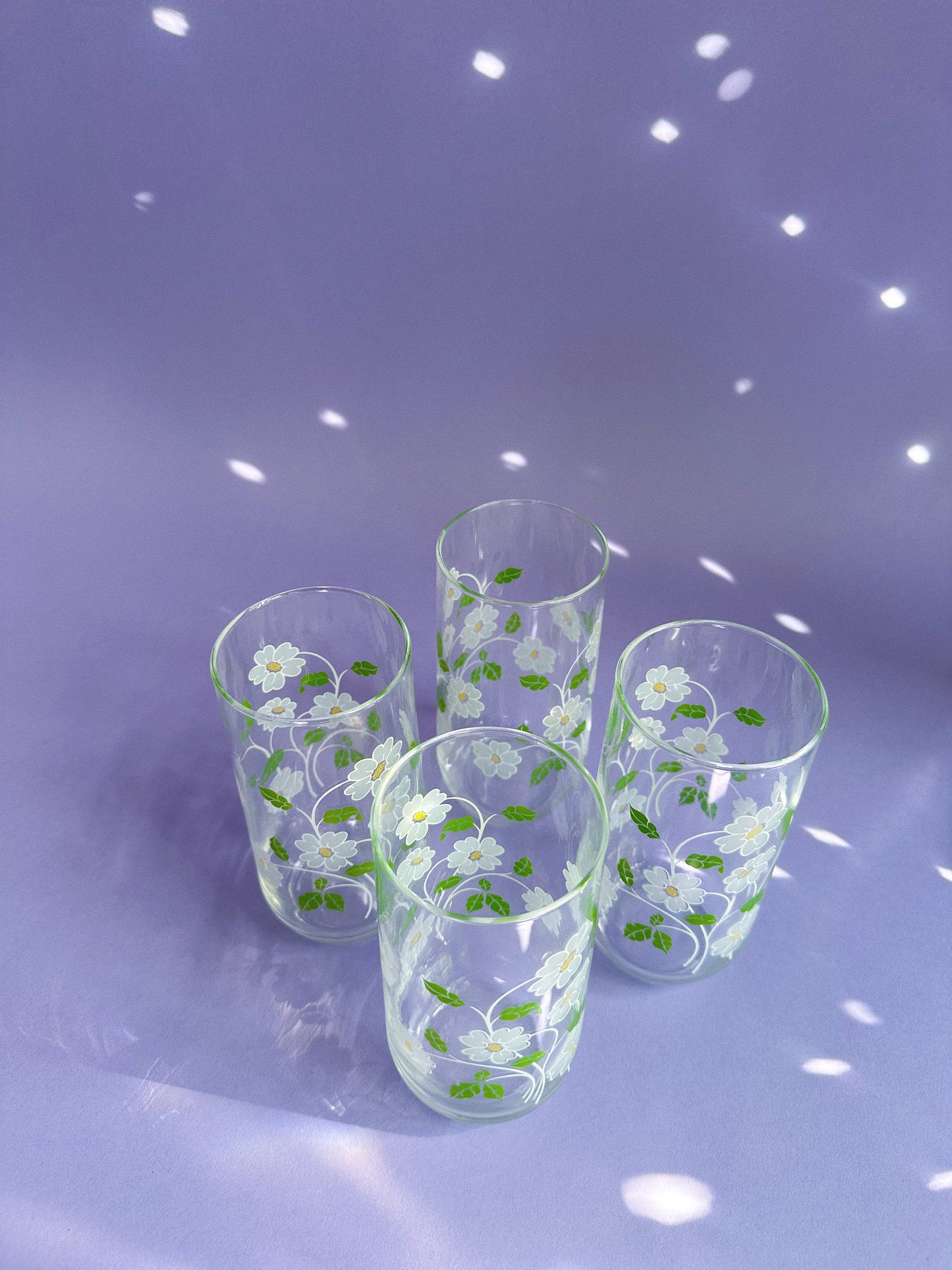 Set of 4 Vintage Daisy Print Glass Tumblers