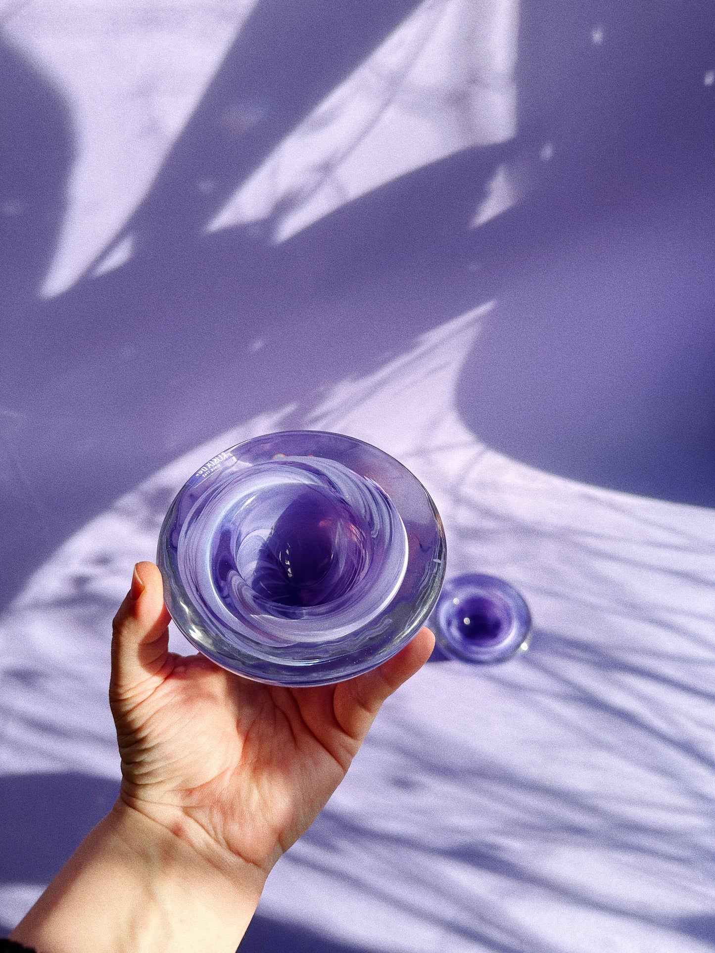 Pair Of Kosta Boda Purple Swirl Candle Votive Holders