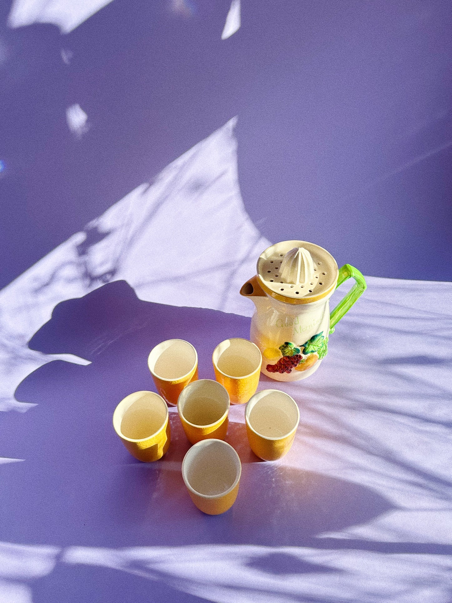 Vintage MCM Ceramic Juice Pitcher, Reamer & Cups - Japan