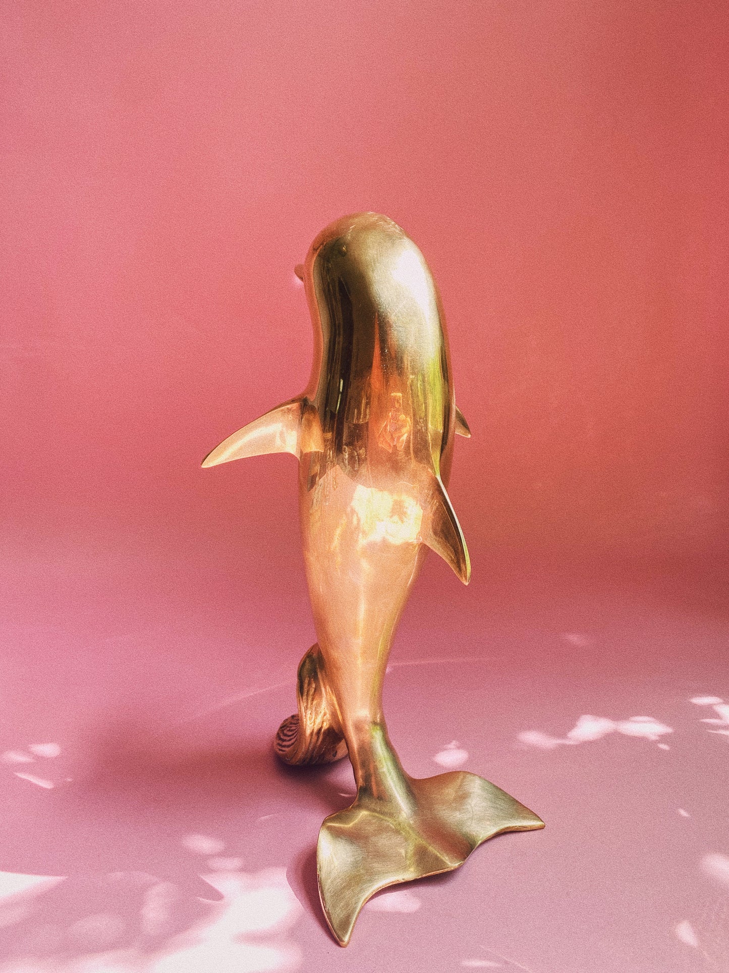 Large Vintage MCM Solid Brass Dolphin Sculpture
